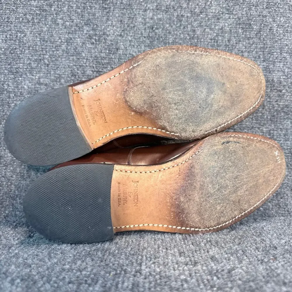 Johnston & Murphy Mens 8.5 Melton Brown Leather Cap Toe Oxford Dress Shoes